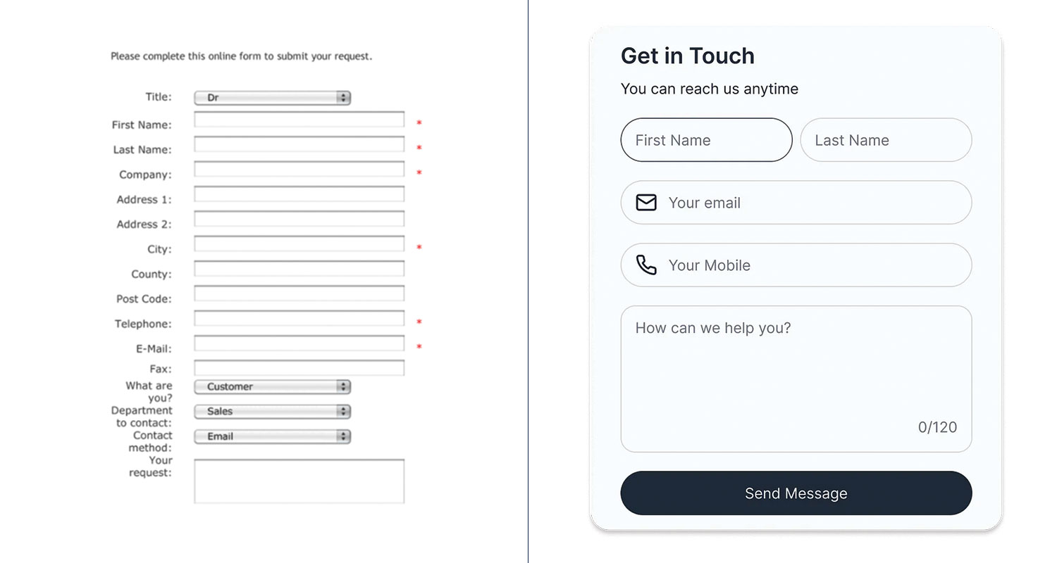 Before and after: simplified form design for better user experience.