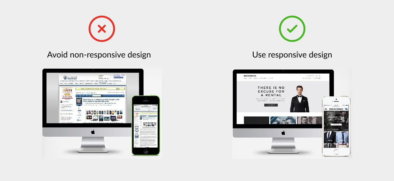 Website example showing poor responsive design
