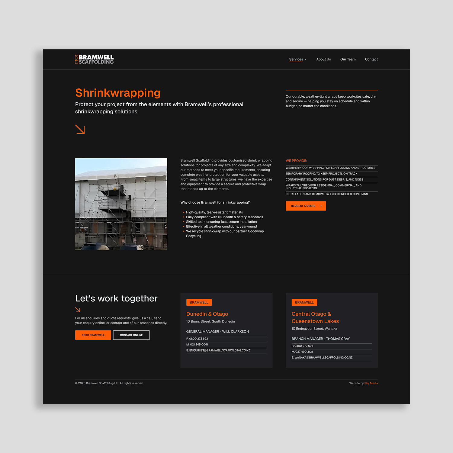 Bramwell Scaffolding services page design example for lead generation