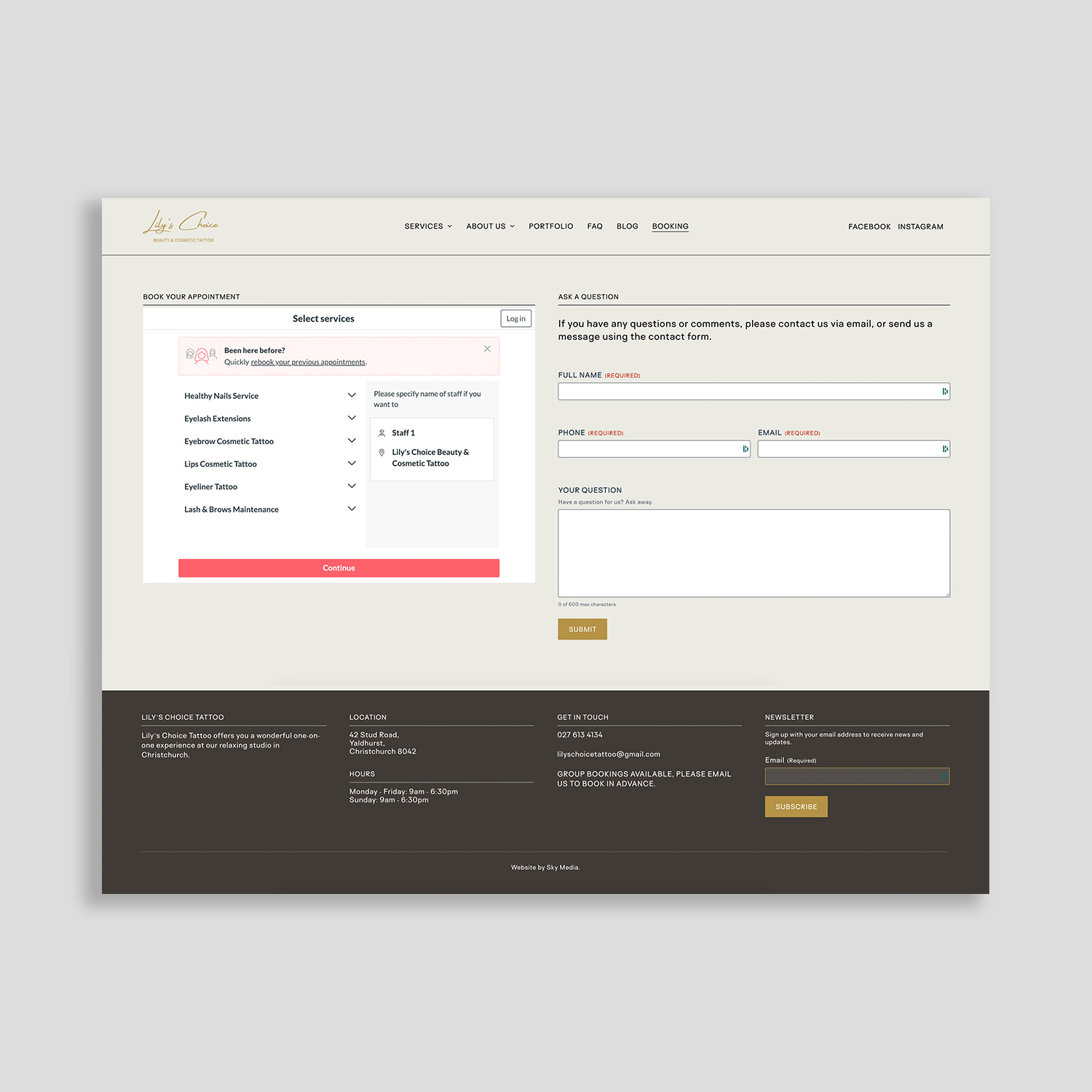 Calendly booking systems on the Lily's Choice website