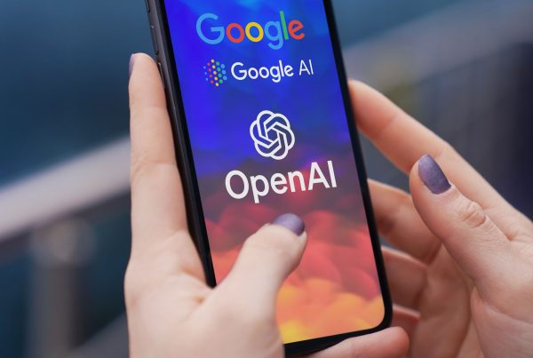 A business owner looking confidently at a screen displaying AI search results, showing how to adapt and succeed in the new digital landscape.