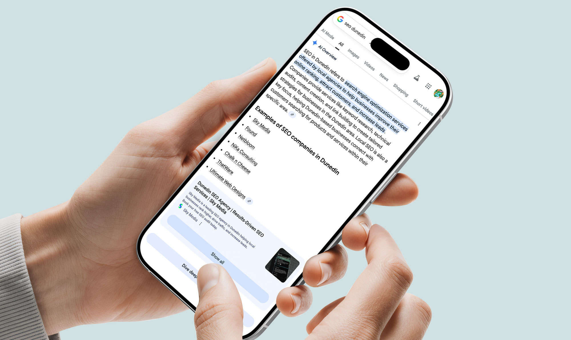 The AI does the 'searching' for you, pulling key info from top websites to provide an instant answer.