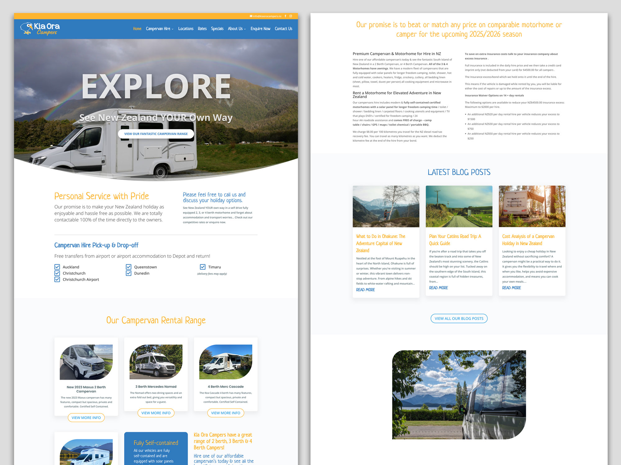 Kia Ora Campers Website Before