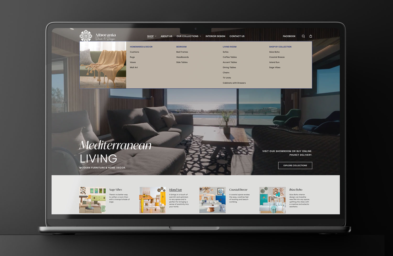 An example of an easy and structured navigation for Alborania Decor & Design E-Commerce website by Sky Media.